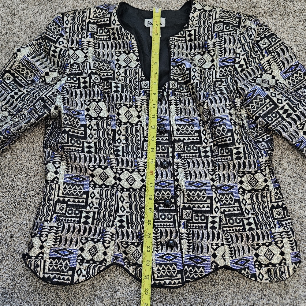Patra Vintage 80's Gold Metallic Long Sleeve Tapestry Jacket Geometric Sz 16 - Picture 10 of 14